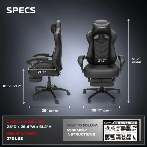 110 Pro Ergonomic Gaming Chair with Footrest for Adults