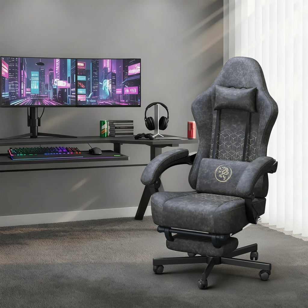 Adjustable Reclining Ergonomic Faux Leather Swiveling PC & Racing Game Chair