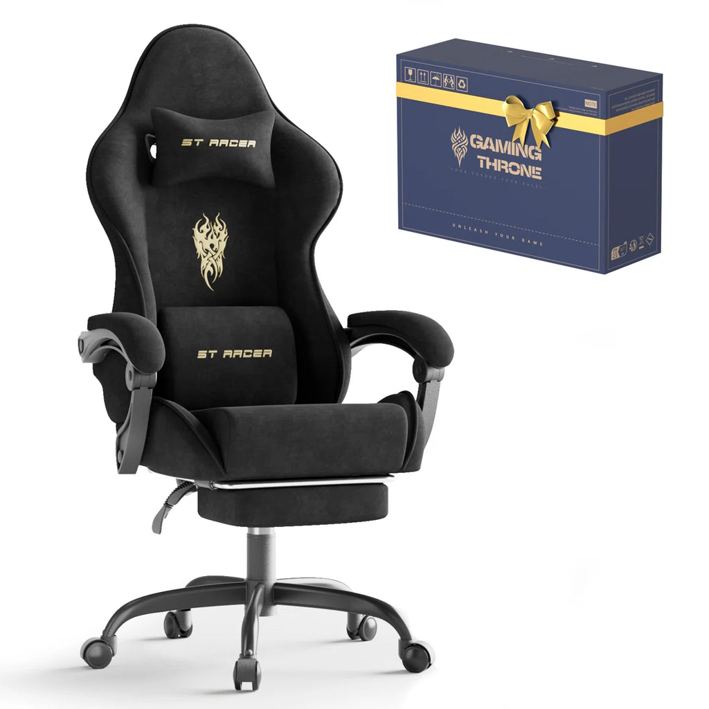 Velvet Fabric Gaming Chair with Footrest High Back Ergonomic Gamer Chair with Headrest