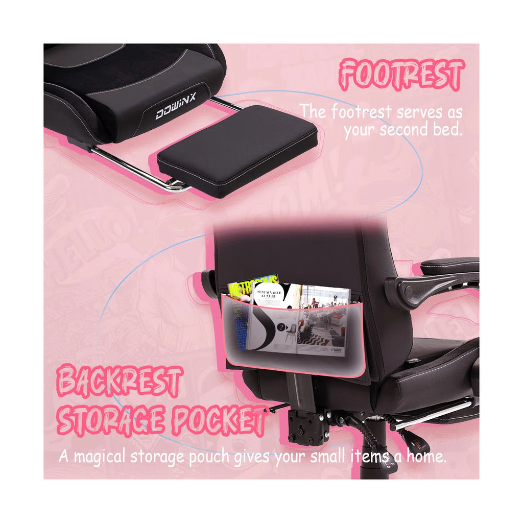 Adjustable Reclining Ergonomic Leather Swiveling PC & Racing Game Chair with Footrest