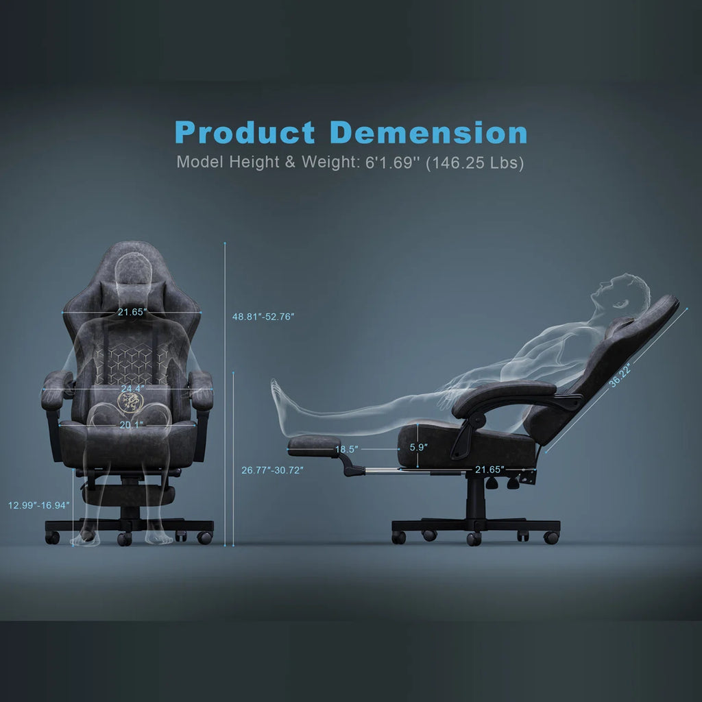 Adjustable Reclining Ergonomic Faux Leather Swiveling PC & Racing Game Chair