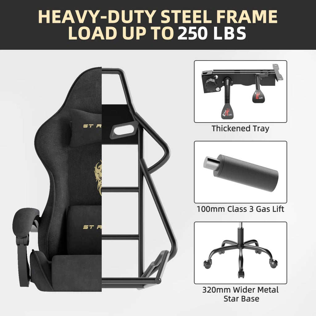 Velvet Fabric Gaming Chair with Footrest High Back Ergonomic Gamer Chair with Headrest