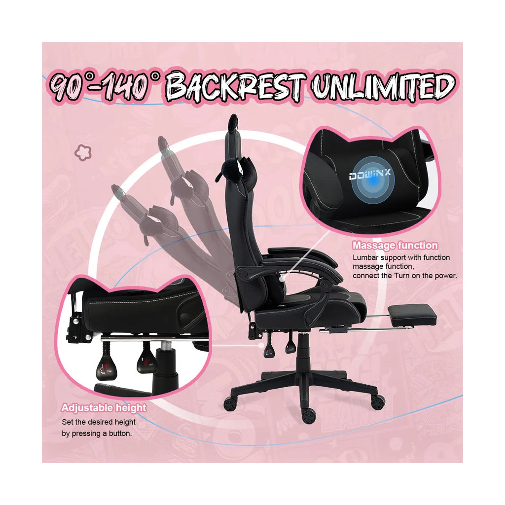 Adjustable Reclining Ergonomic Leather Swiveling PC & Racing Game Chair with Footrest